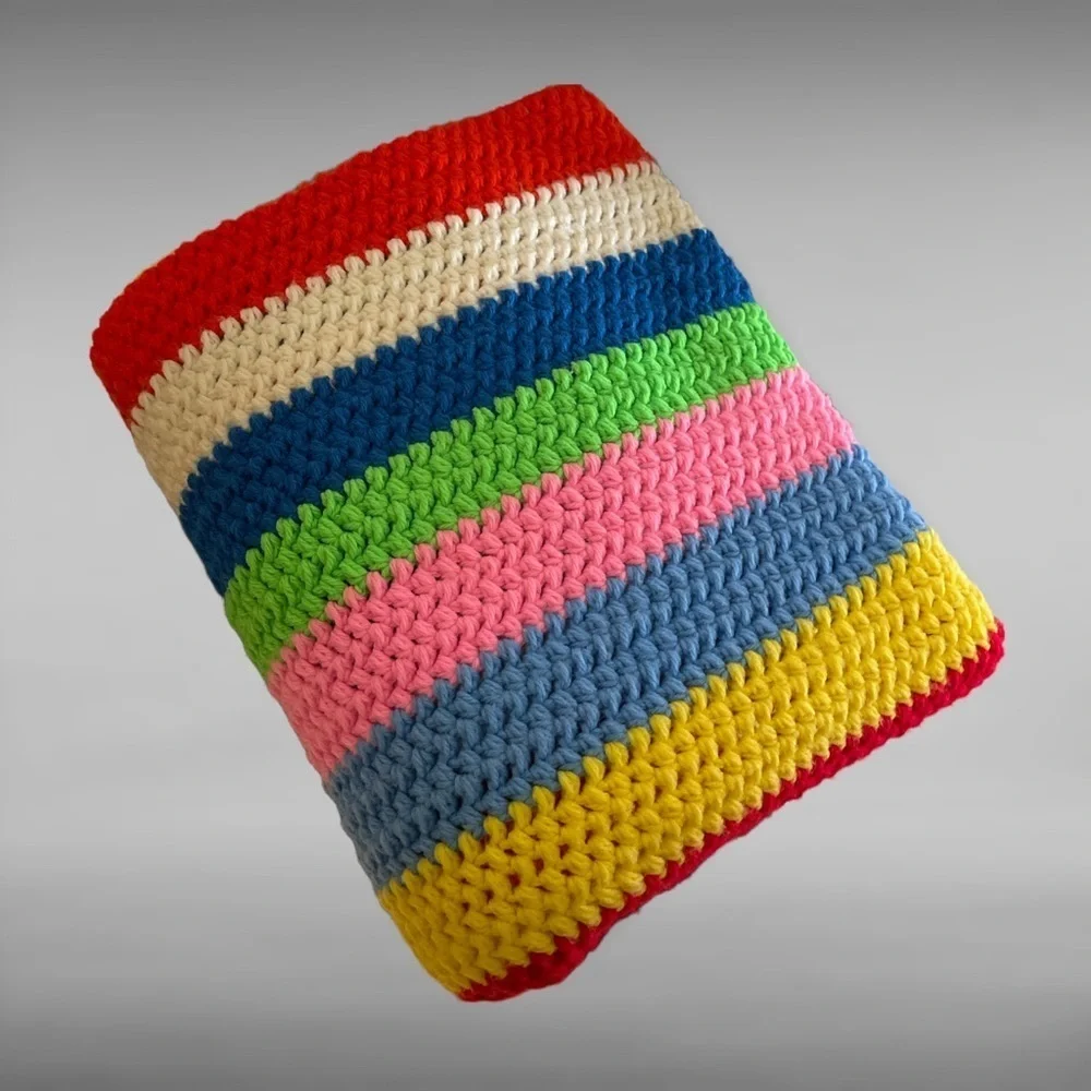 Handmade Crocheted Colorful Rainbow Afghan Blanket Throw 64 x 116 Pride